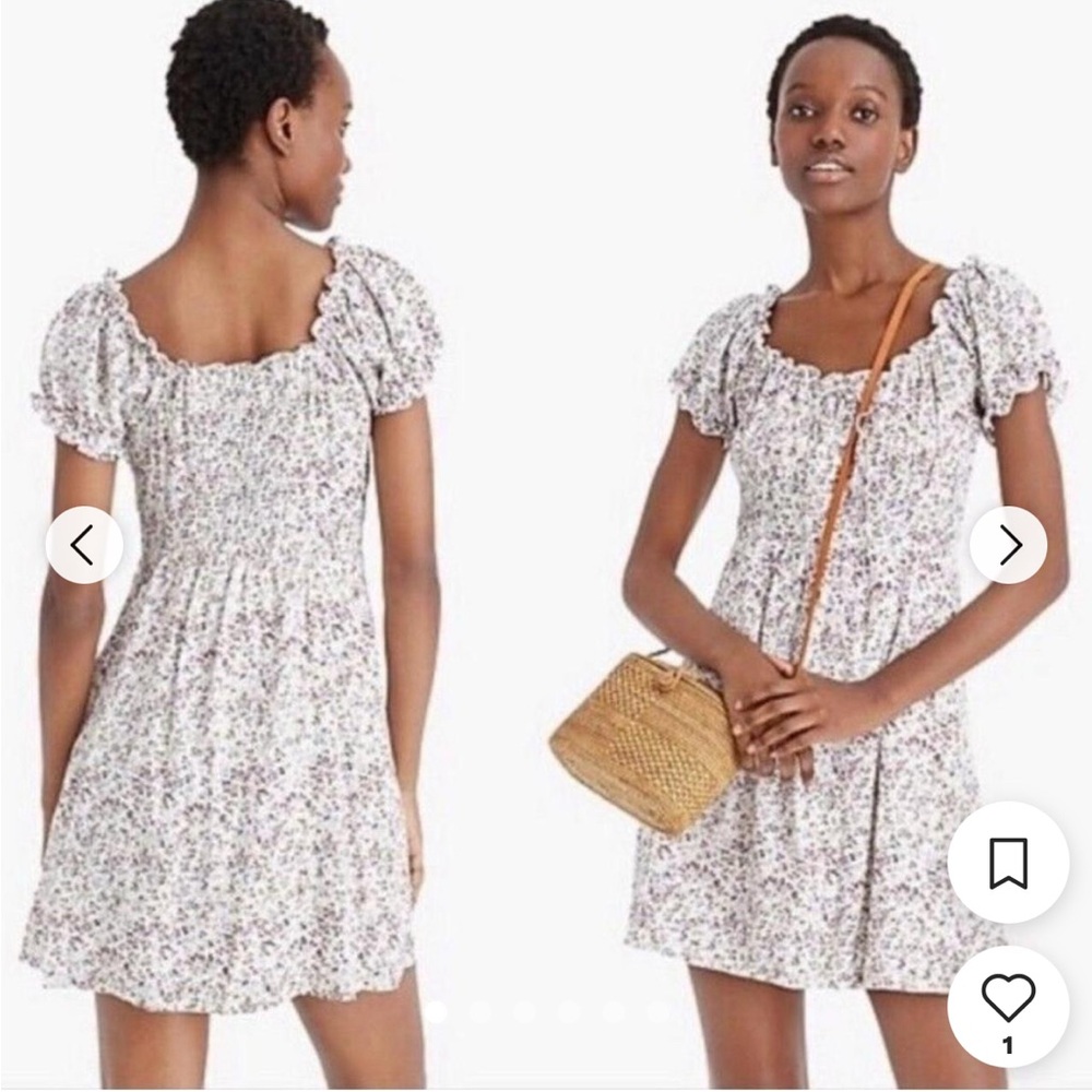 J.Crew White Floral Puff Sleeve Sweetheart Peasant Mini Dress